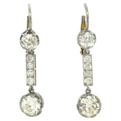 Victorian 18k Gold & Platinum Diamond Dangle Earrings 2.4ct