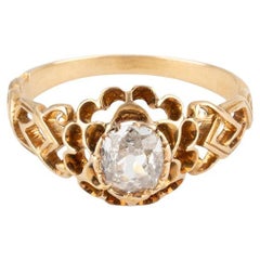 Bague victorienne en or 18 carats avec un diamant taille vieille mine