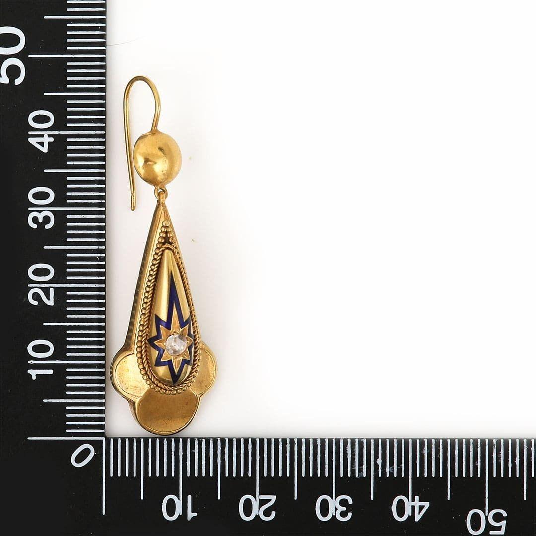 Victorian 18k Gold Rose Cut Diamond and Enamel Star Drop Earrings, circa 1870 1