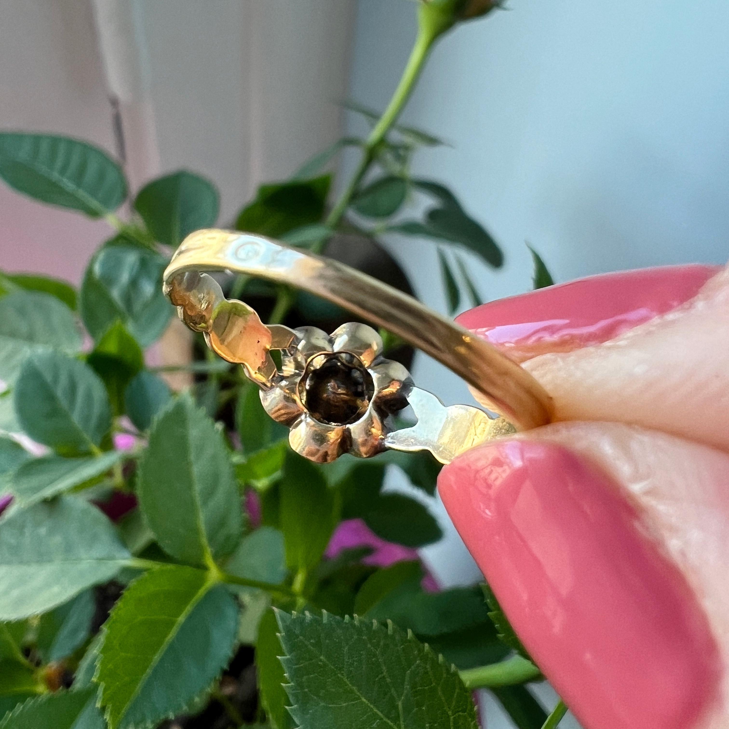 Victorian 18K gold rose cut diamond rose flower ring For Sale 5