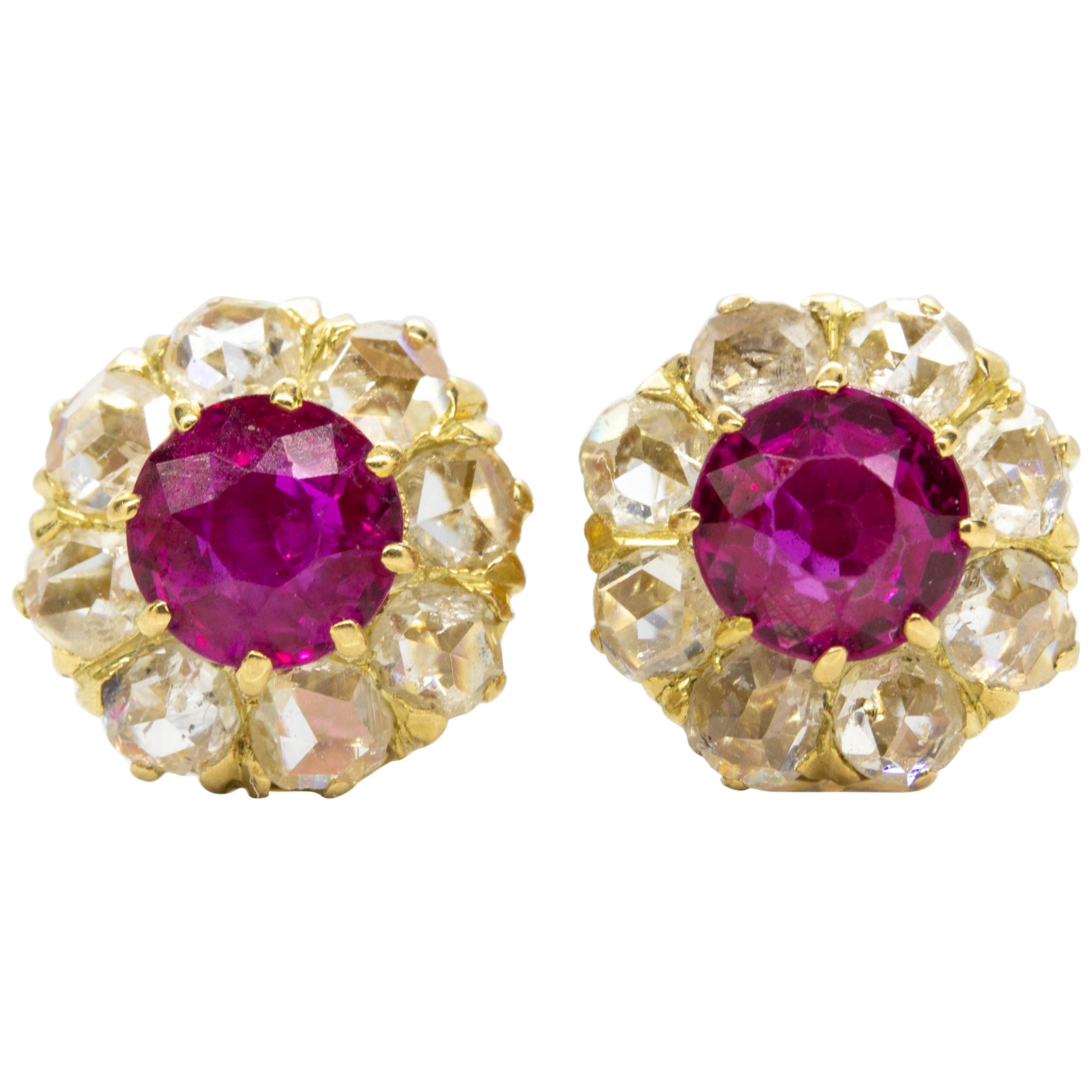 Victorian 18K Gold Rubies and Diamonds Earrings