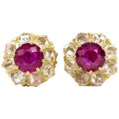 Antique Victorian 18K Gold Rubies and Diamonds Earrings