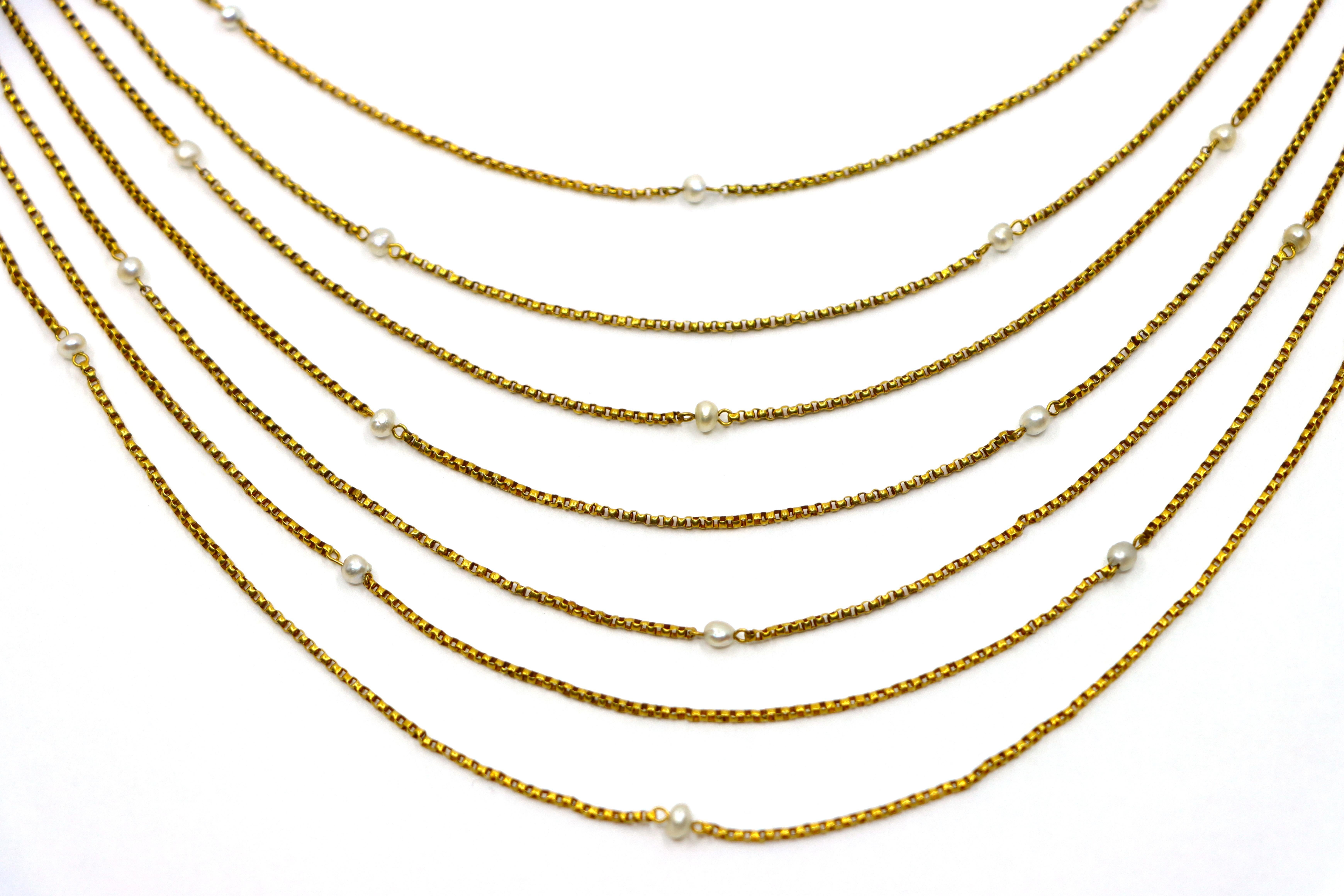 Taille ronde Collier victorien en or 18K à perles de rocaille et stands multiples en vente