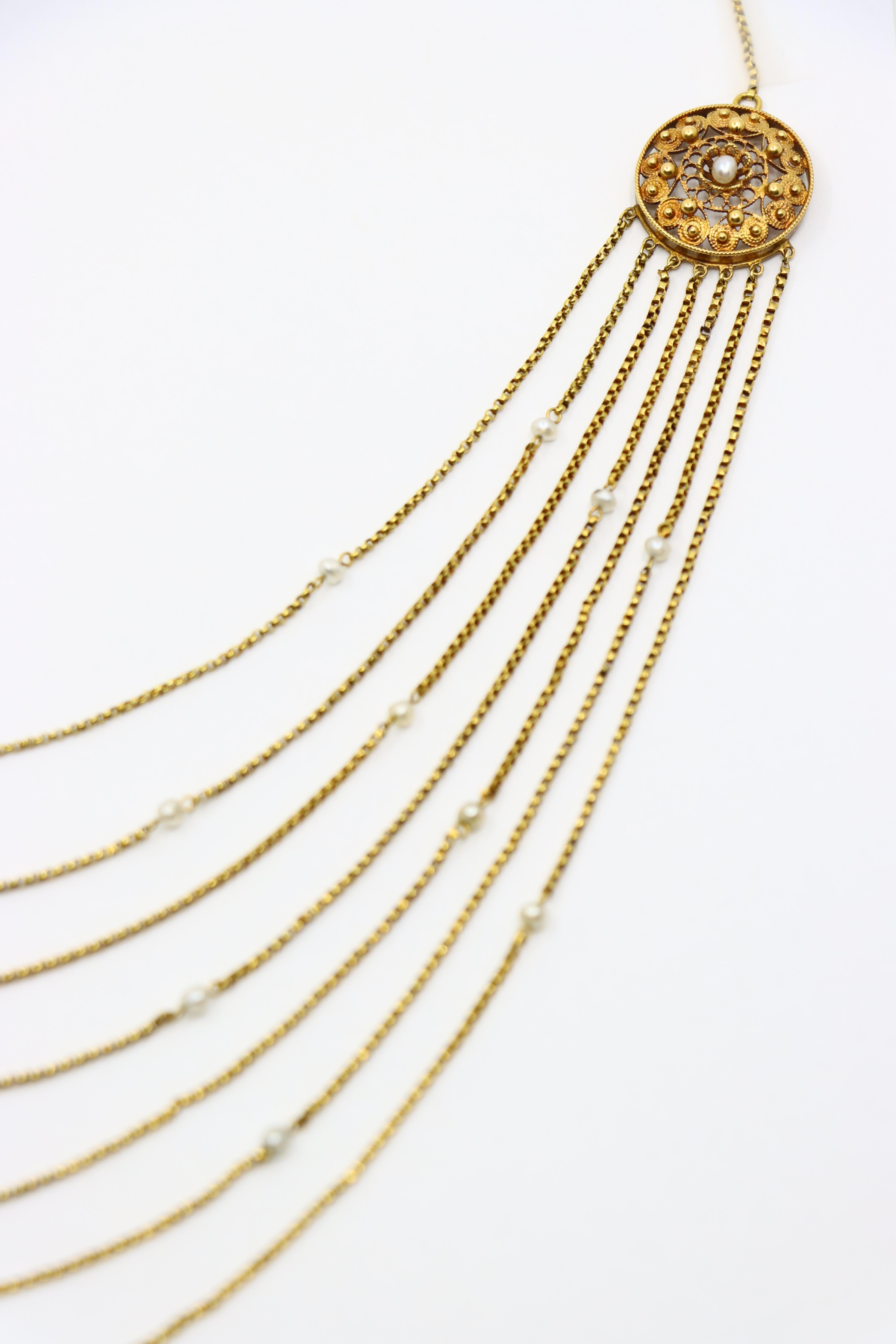 Collier victorien en or 18K à perles de rocaille et stands multiples Bon état - En vente à Flushing, NY