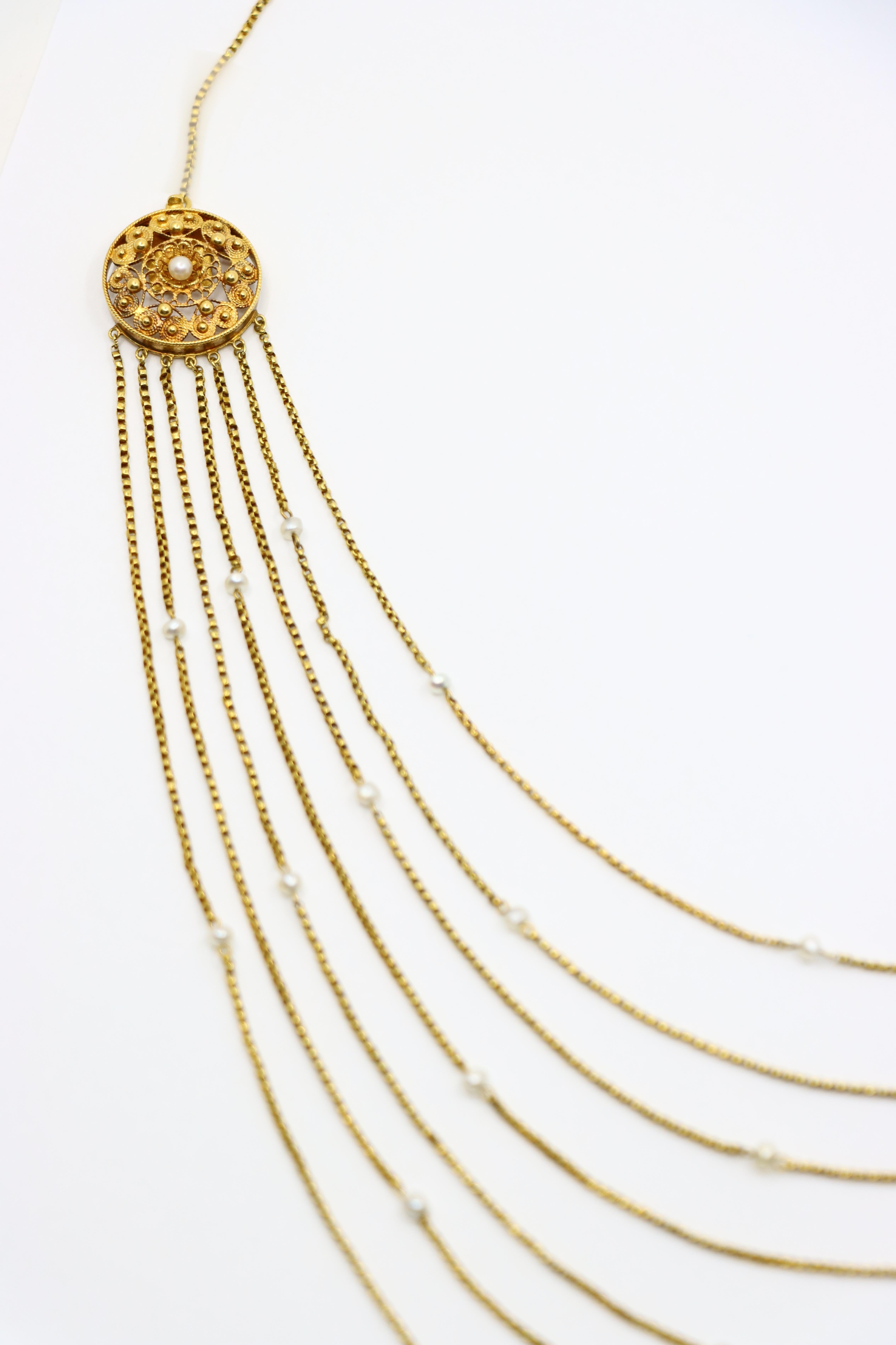 Collier victorien en or 18K à perles de rocaille et stands multiples Unisexe en vente