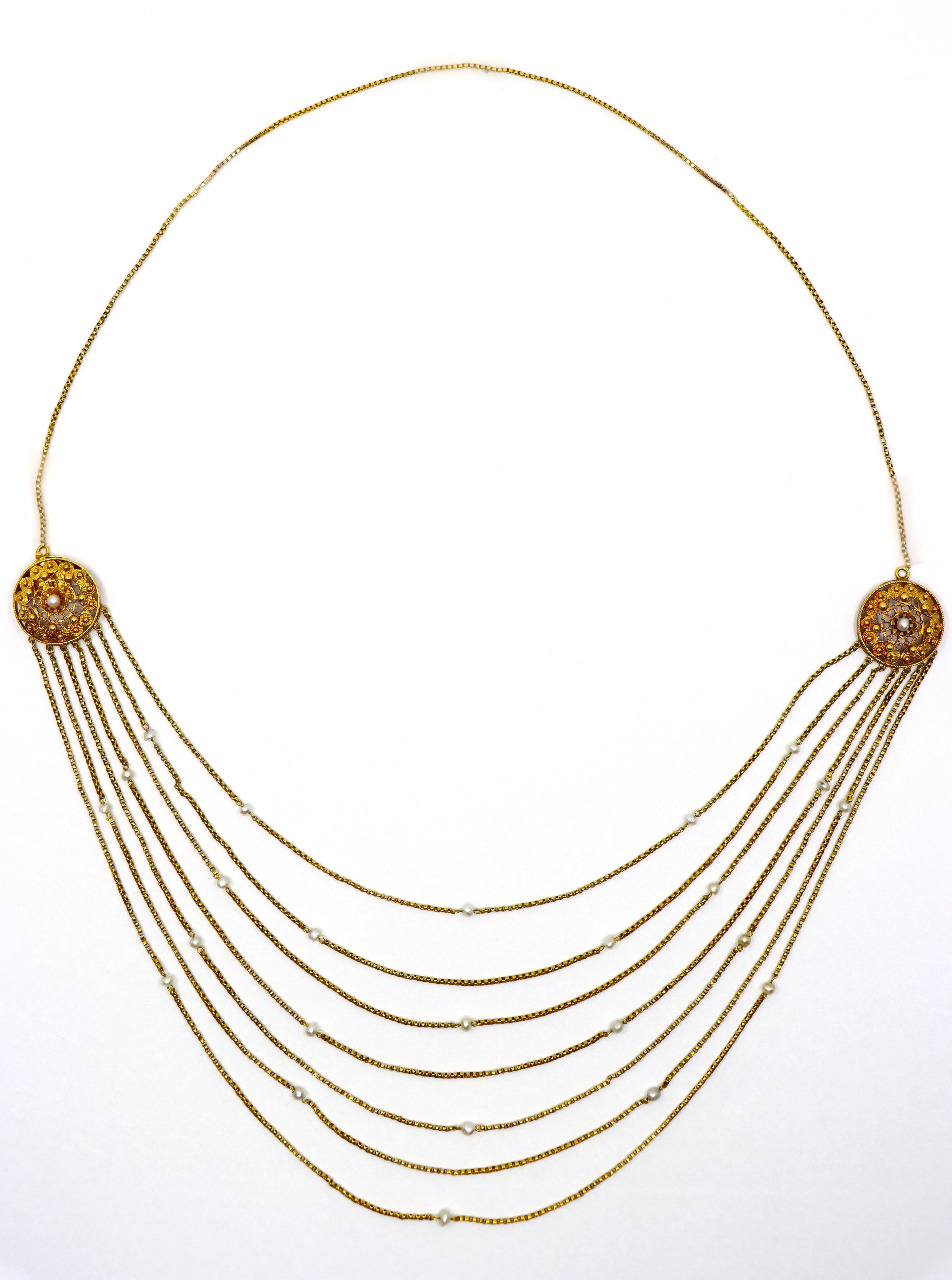 Collier victorien en or 18K à perles de rocaille et stands multiples en vente 1
