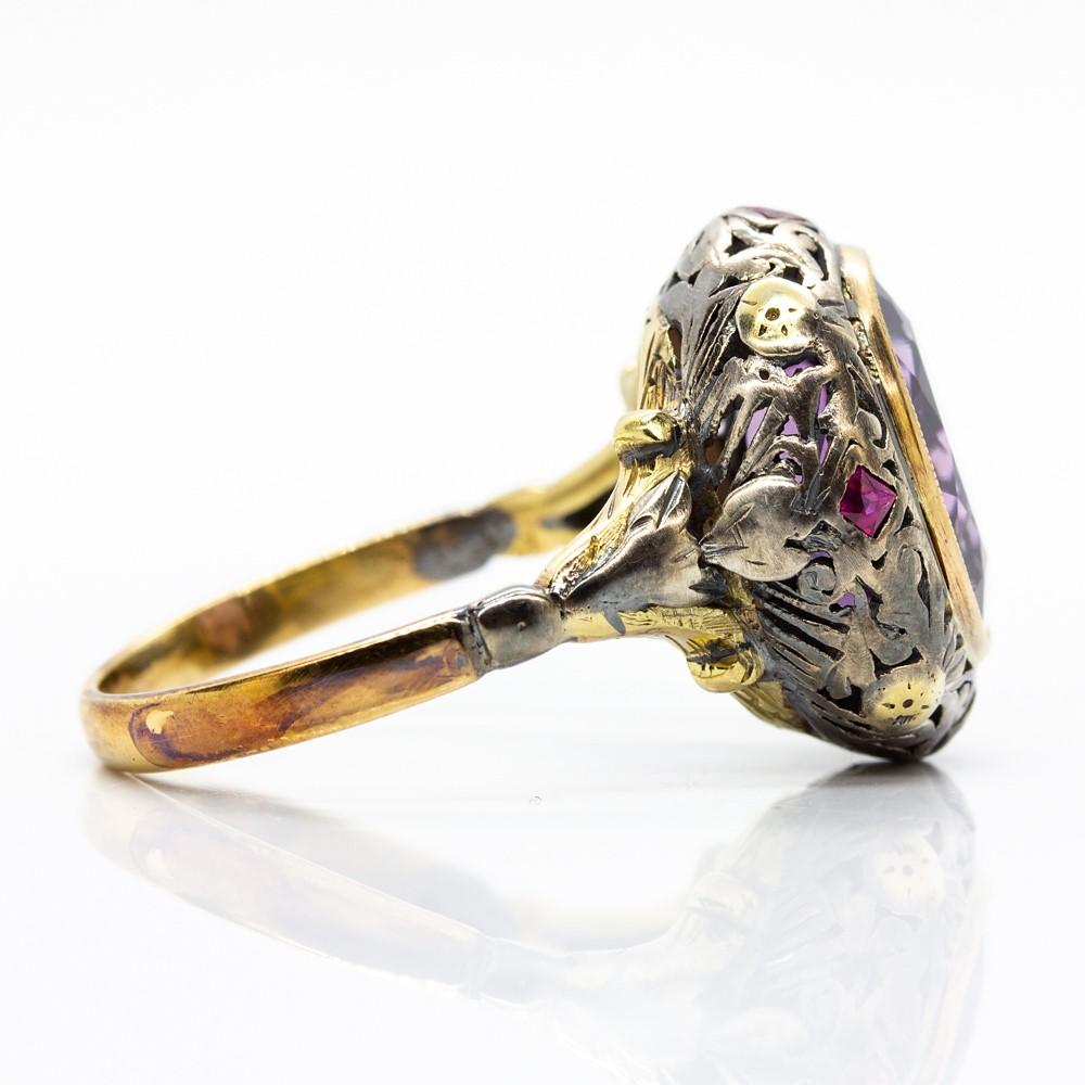 Oval Cut Victorian 18 Karat Gold and Silver Amethyst Ring