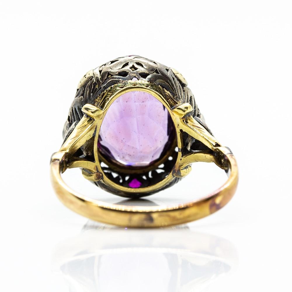 Victorian 18 Karat Gold and Silver Amethyst Ring In Excellent Condition In Miami, FL
