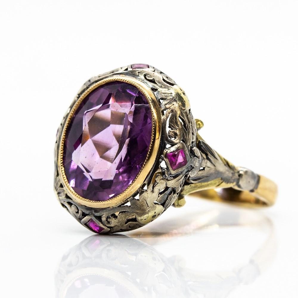 Women's or Men's Victorian 18 Karat Gold and Silver Amethyst Ring