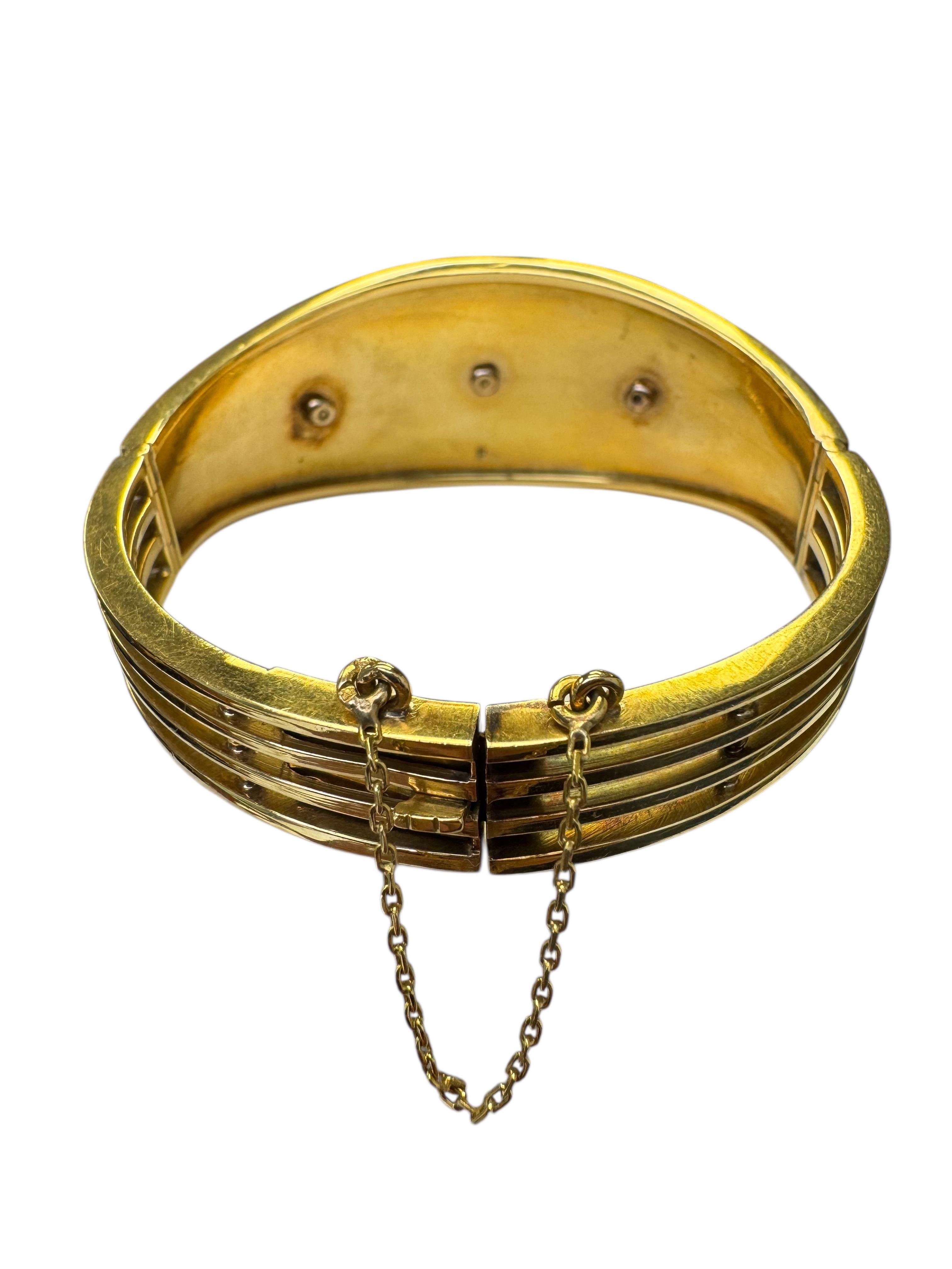 Bracelet victorien en or 18K, argent, diamant et émail bleu Excellent état - En vente à Great Neck Plaza, NY