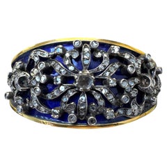 Bracelet victorien en or 18K, argent, diamant et émail bleu