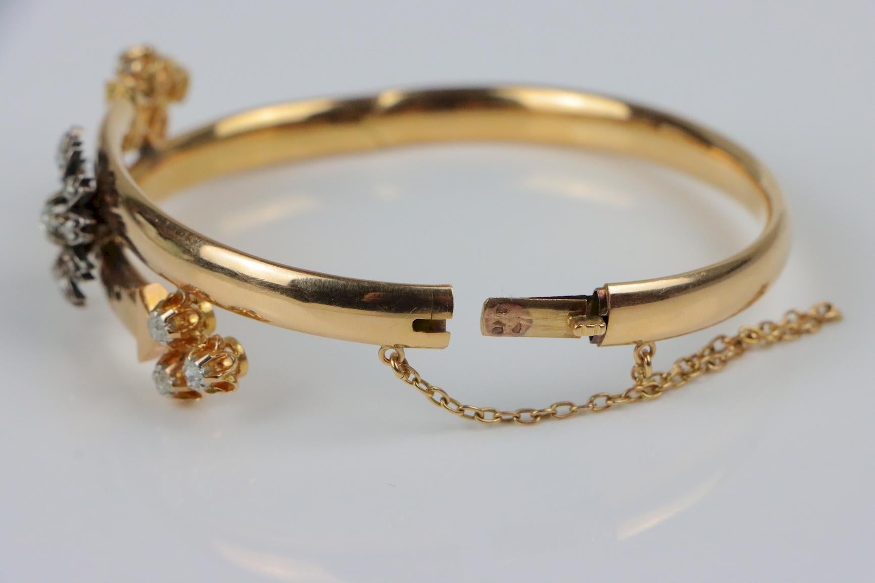 Bracciale vittoriano in oro e argento 18 carati con fiori e diamanti in vendita 5