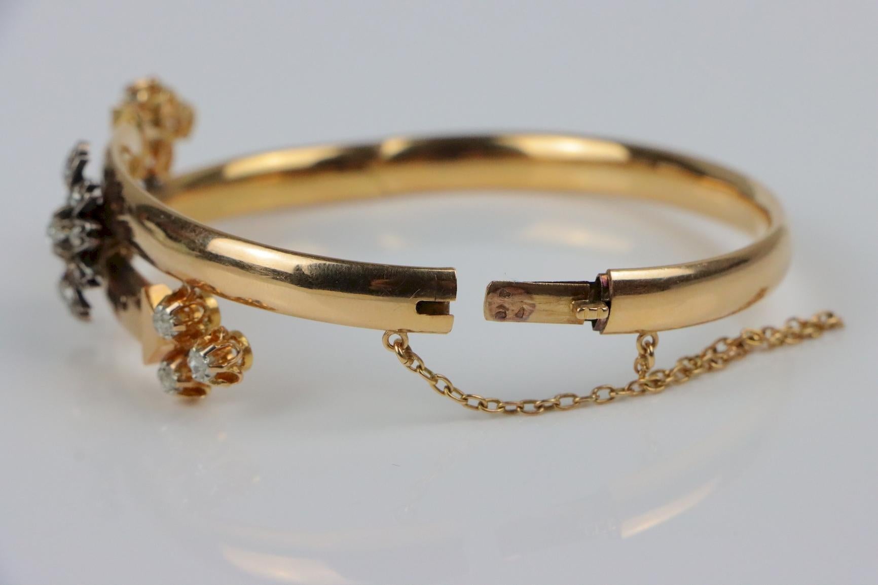 Bracciale vittoriano in oro e argento 18 carati con fiori e diamanti in vendita 7