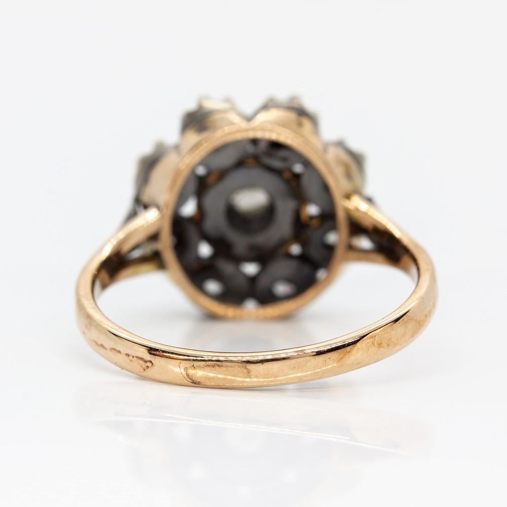 Rose Cut Victorian 18 Karat Gold and Silver Diamonds Ring