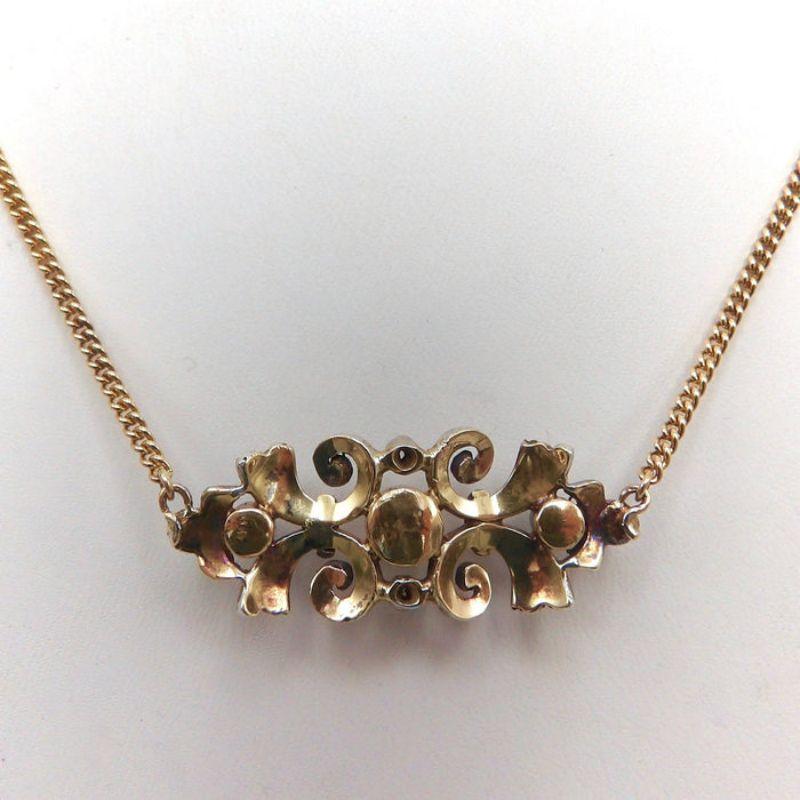 Victorian 18K Gold & Silver Necklace W/ Emeralds, Pearl & Diamonds In Good Condition For Sale In Venice, CA