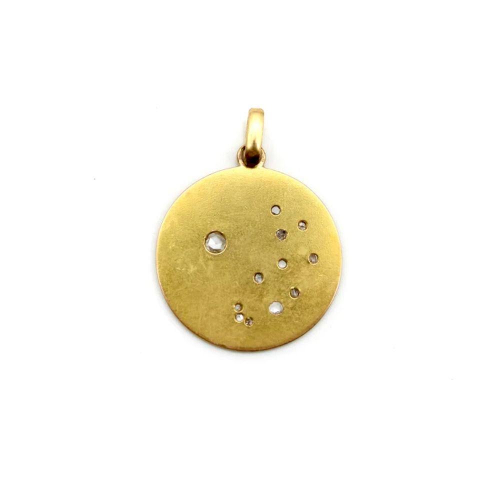 Women's or Men's Victorian 18K Gold Star, Moon, and Wheat Medallion with Rose Cut Diamonds For Sale