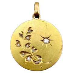 Victorian 18K Gold Star, Moon, and Wheat Medallion with Rose Cut Diamonds