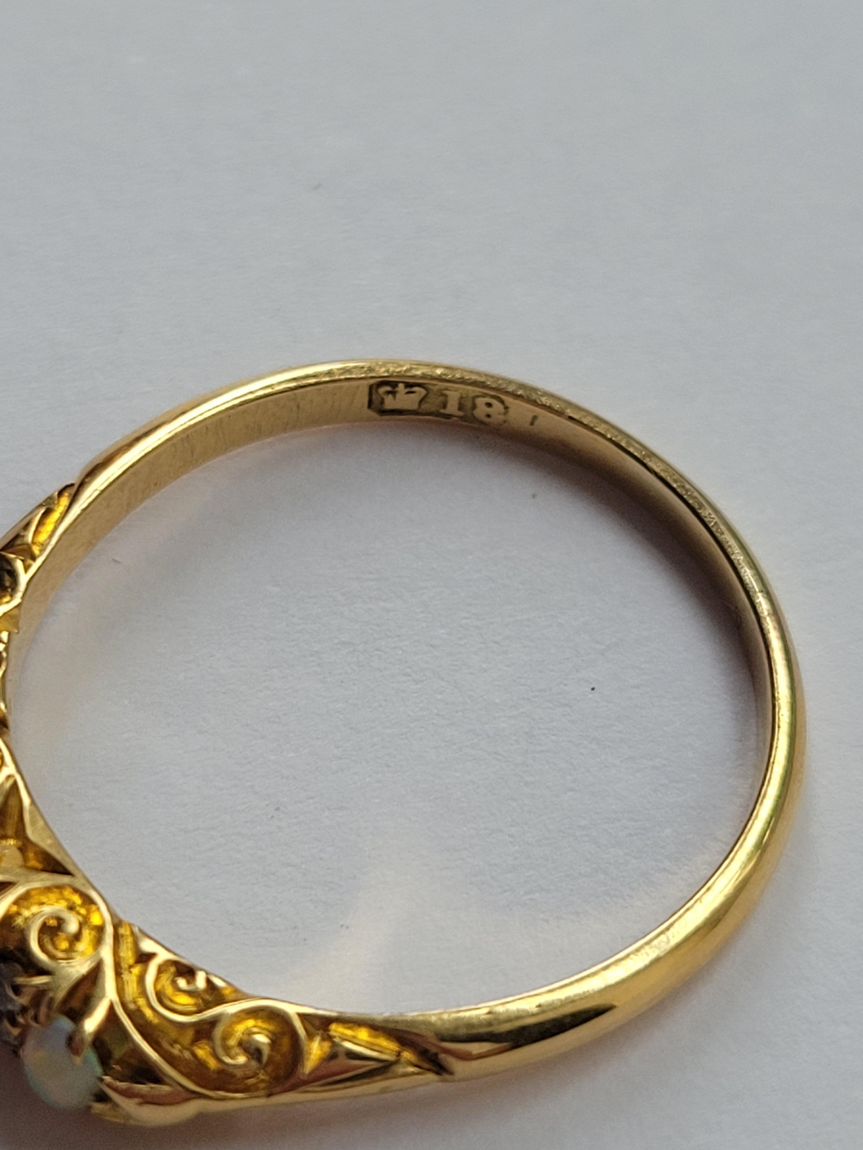 Women's Victorian 18K Gold Three Opal Diamond Ring