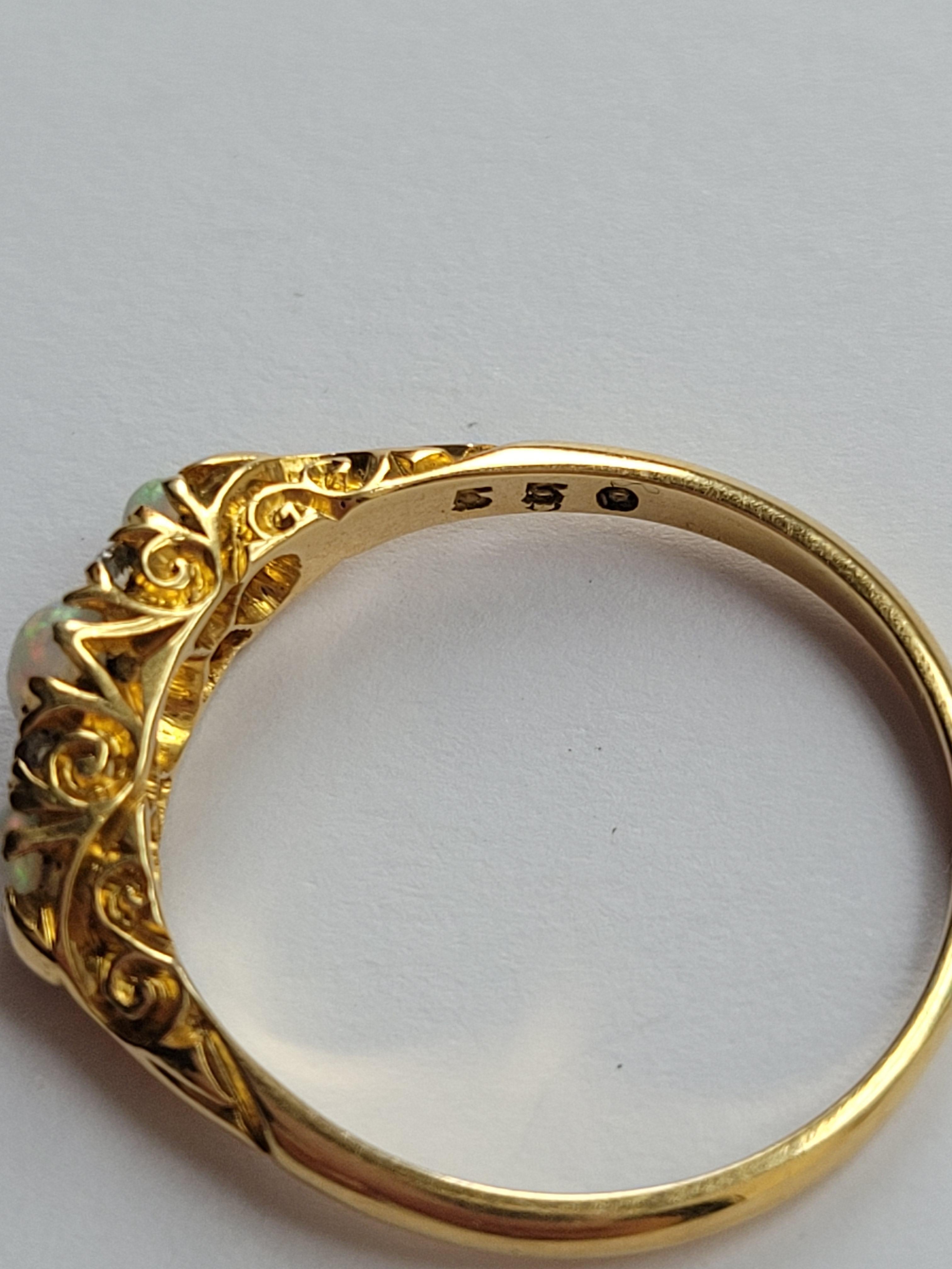 Victorian 18K Gold Three Opal Diamond Ring 1