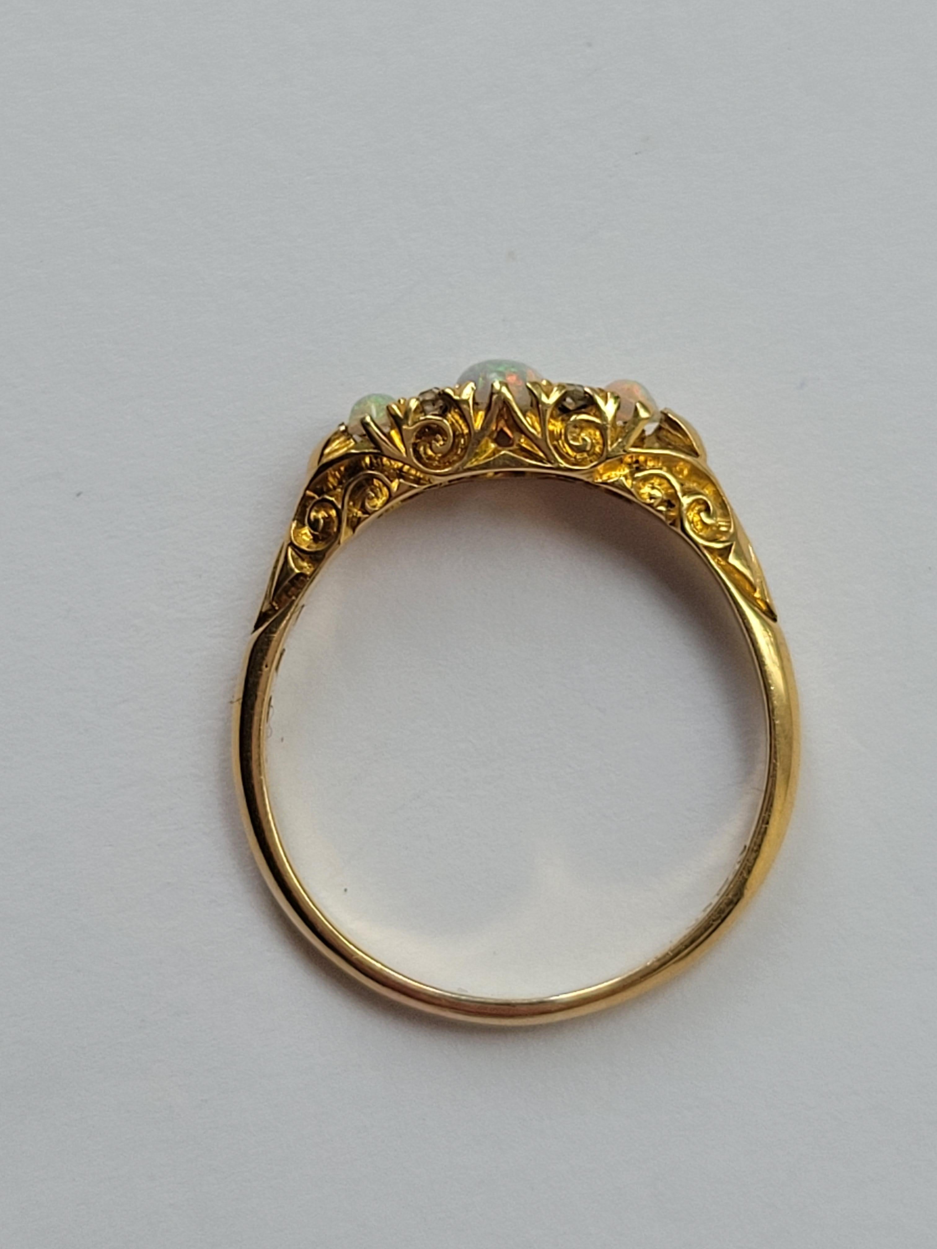 Victorian 18K Gold Three Opal Diamond Ring 2