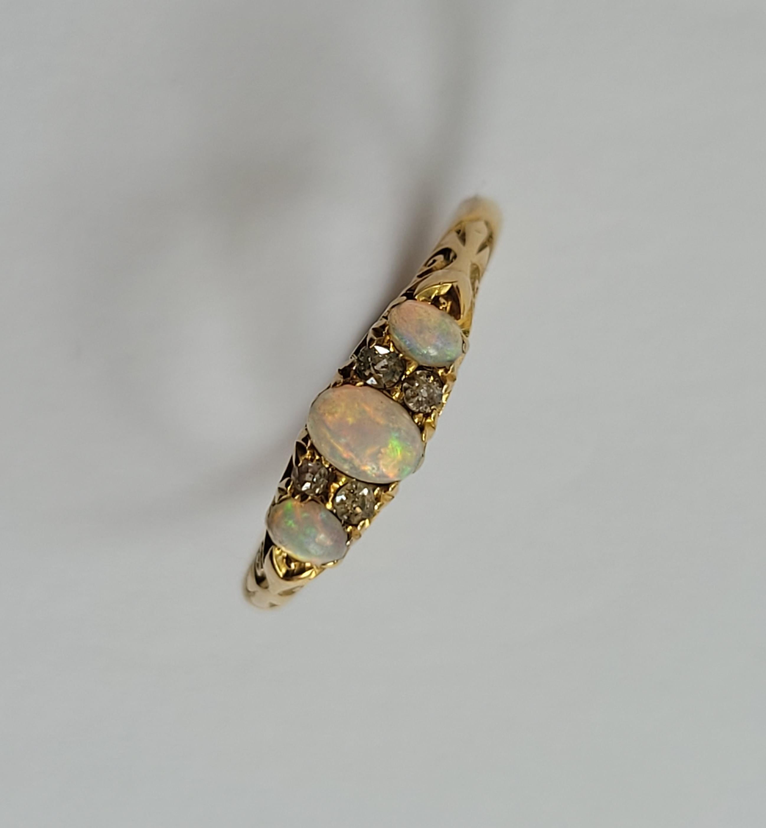 Victorian 18K Gold Three Opal Diamond Ring 4