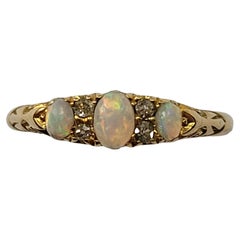 Victorian 18K Gold Three Opal Diamond Ring