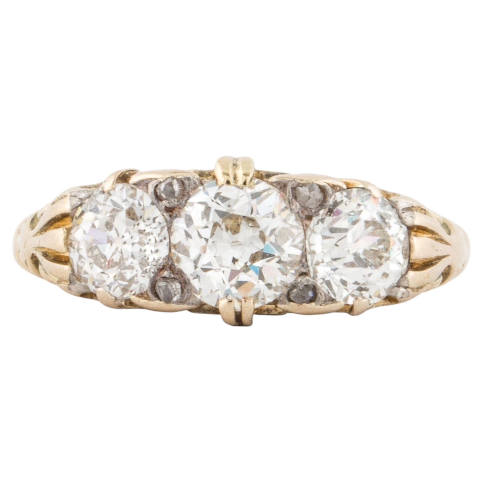 Victorian 18K Gold Three Stone Old European-Cut Diamond Ring