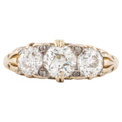 Victorian 18K Gold Three Stone Old European-Cut Diamond Ring