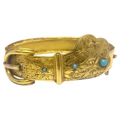 Victorian 18K Gold Turquoise Buckle Bracelet