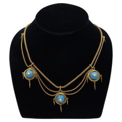 Victorian 18K Gold Turquoise Pearl Necklace Victorian 18K Gold Turquoise Pearl Necklace