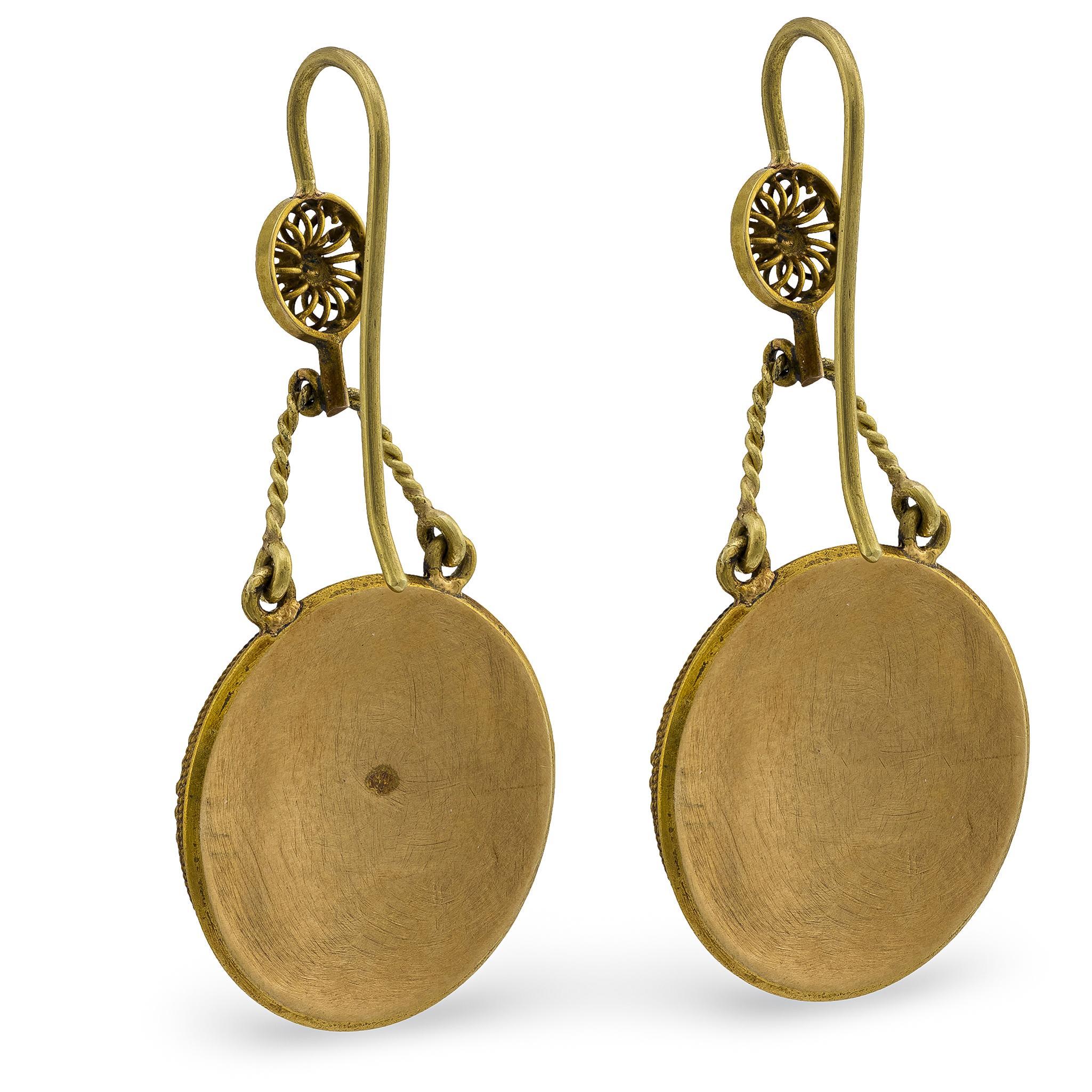 De las mujeres Pendientes Victorianos 18k Italianos Micro Mosaico Mosca en venta