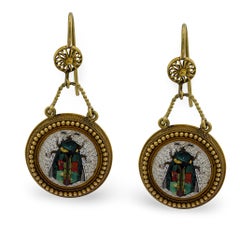 Pendientes Victorianos 18k Italianos Micro Mosaico Mosca