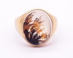 Victorian 18 Karat Moss Agate Dendritic Signet Ring, circa 1860