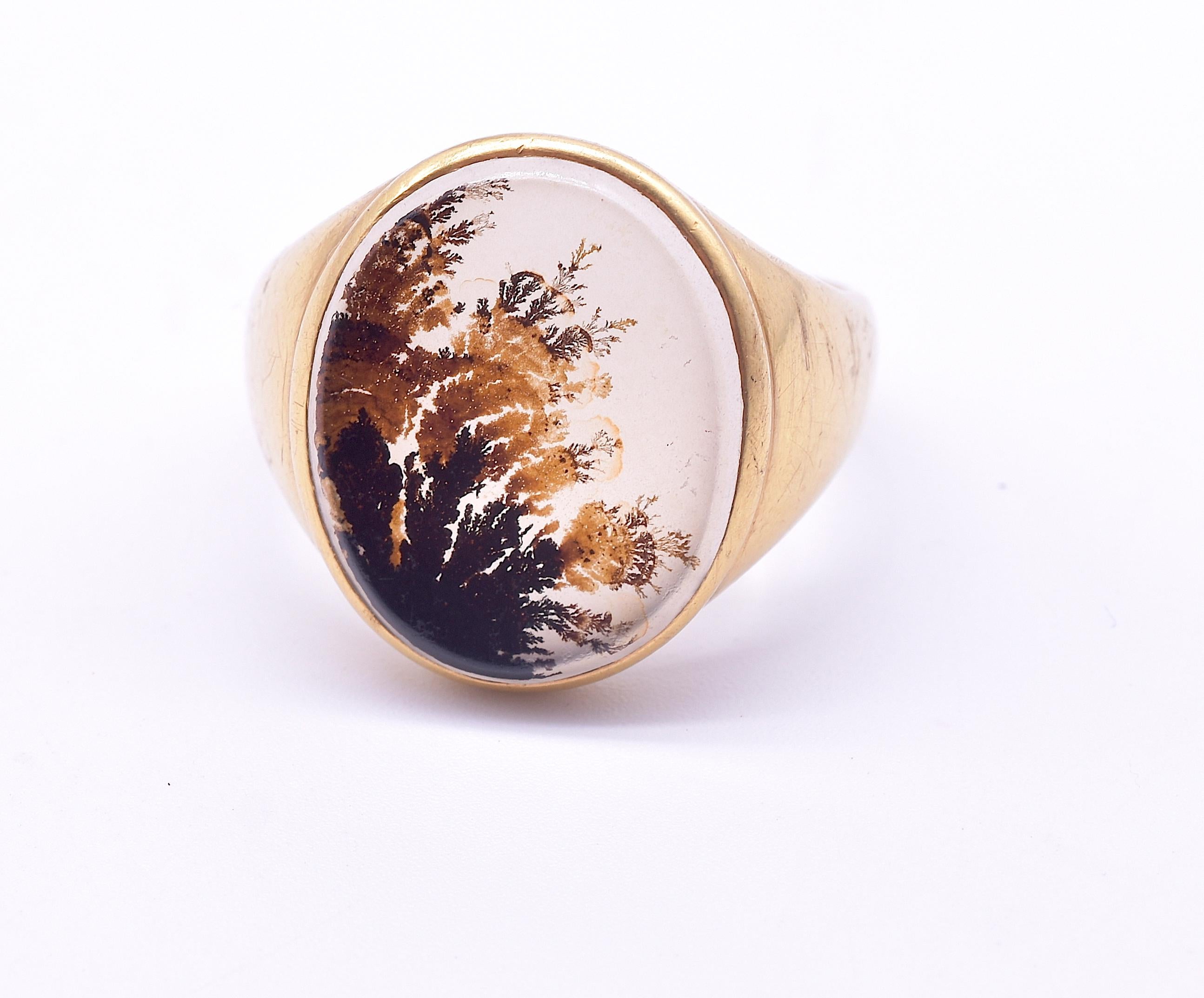 moss agate signet ring