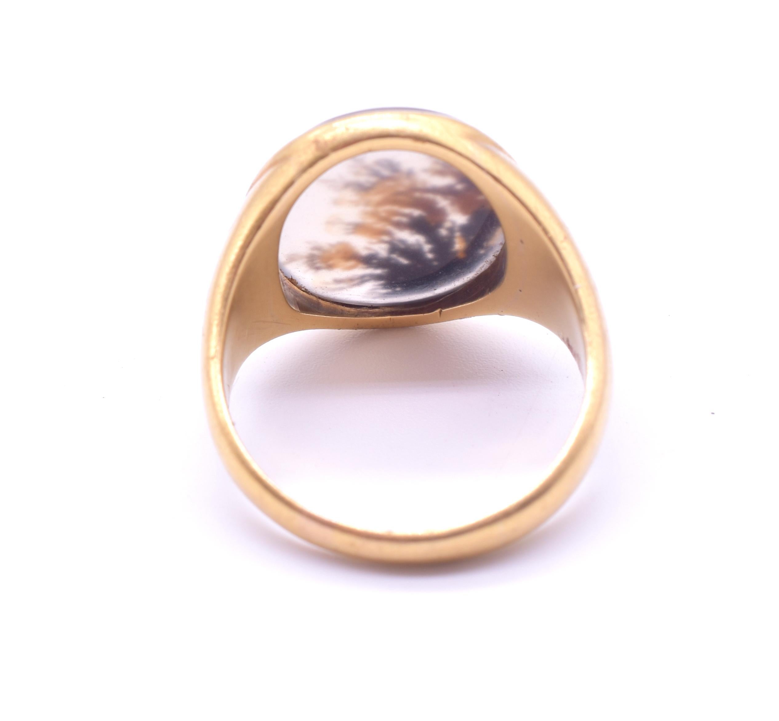 Early Victorian Victorian 18 Karat Moss Agate Dendritic Signet Ring, circa 1860
