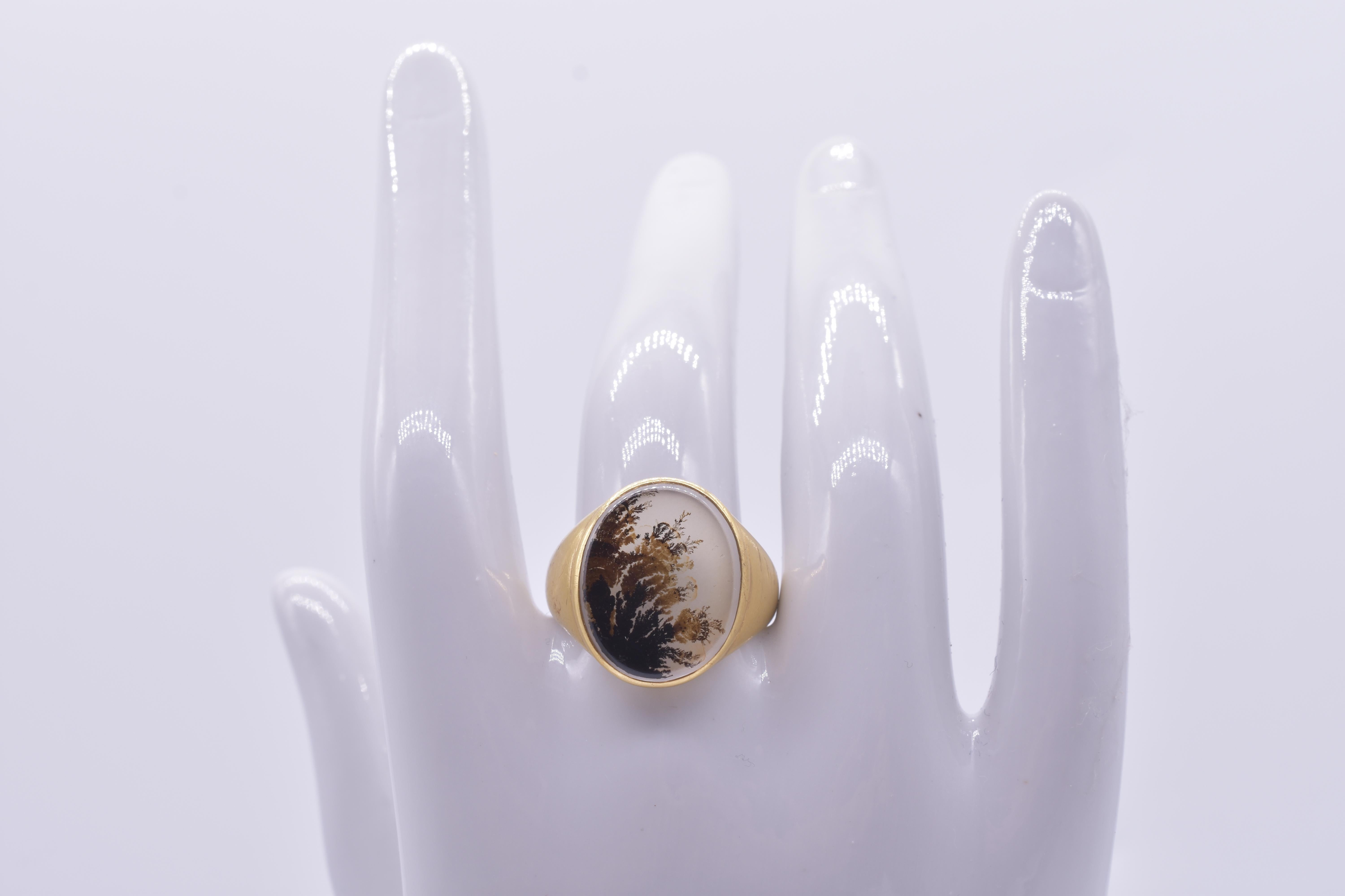 Victorian 18 Karat Moss Agate Dendritic Signet Ring, circa 1860 In Excellent Condition In Baltimore, MD