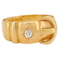 Victorian 18K Old Mine Cut Diamond Buckle Ring, Size 6.75, Chester 1897