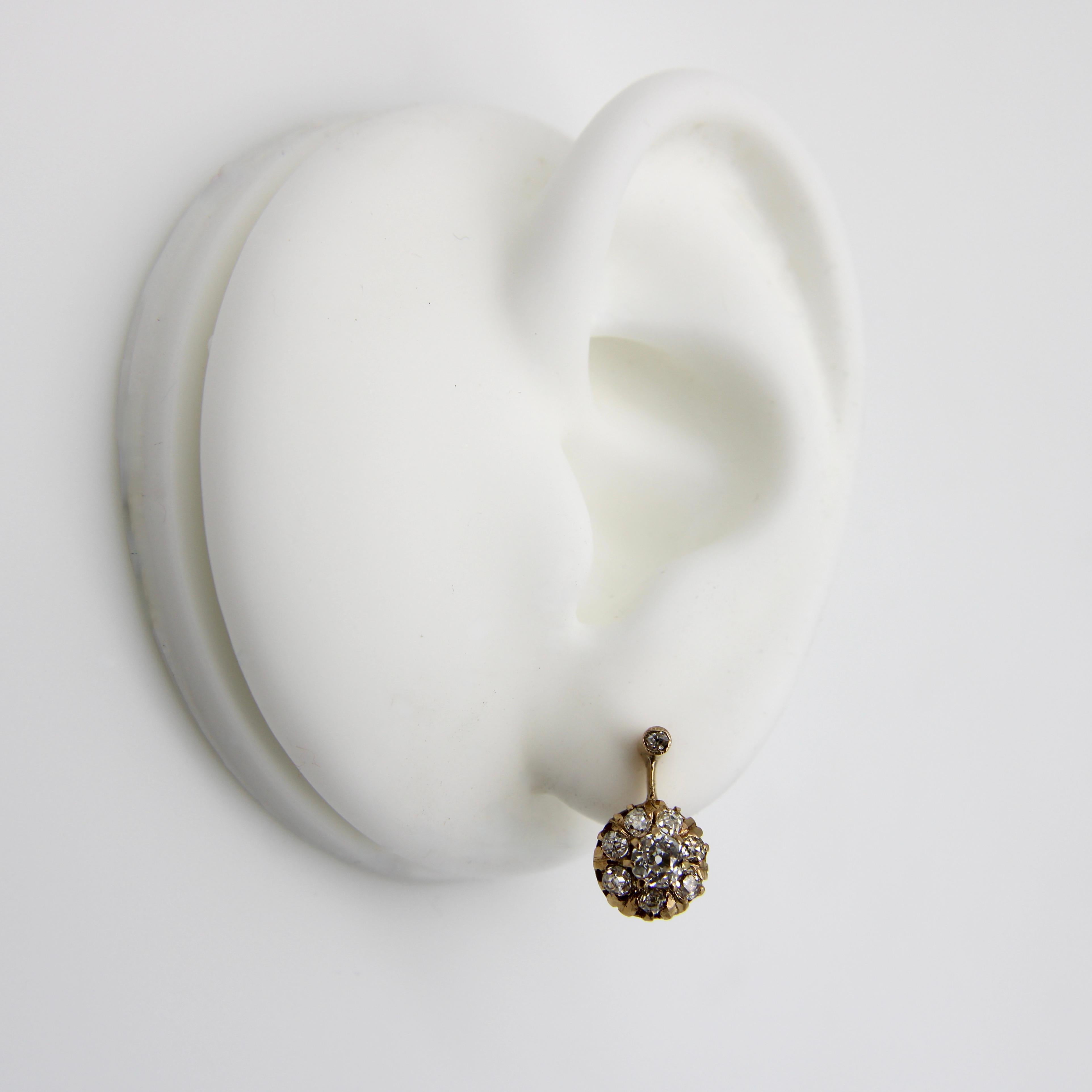 Victorian 18K Old Mine Cut Flower Dangle Earrings For Sale 2