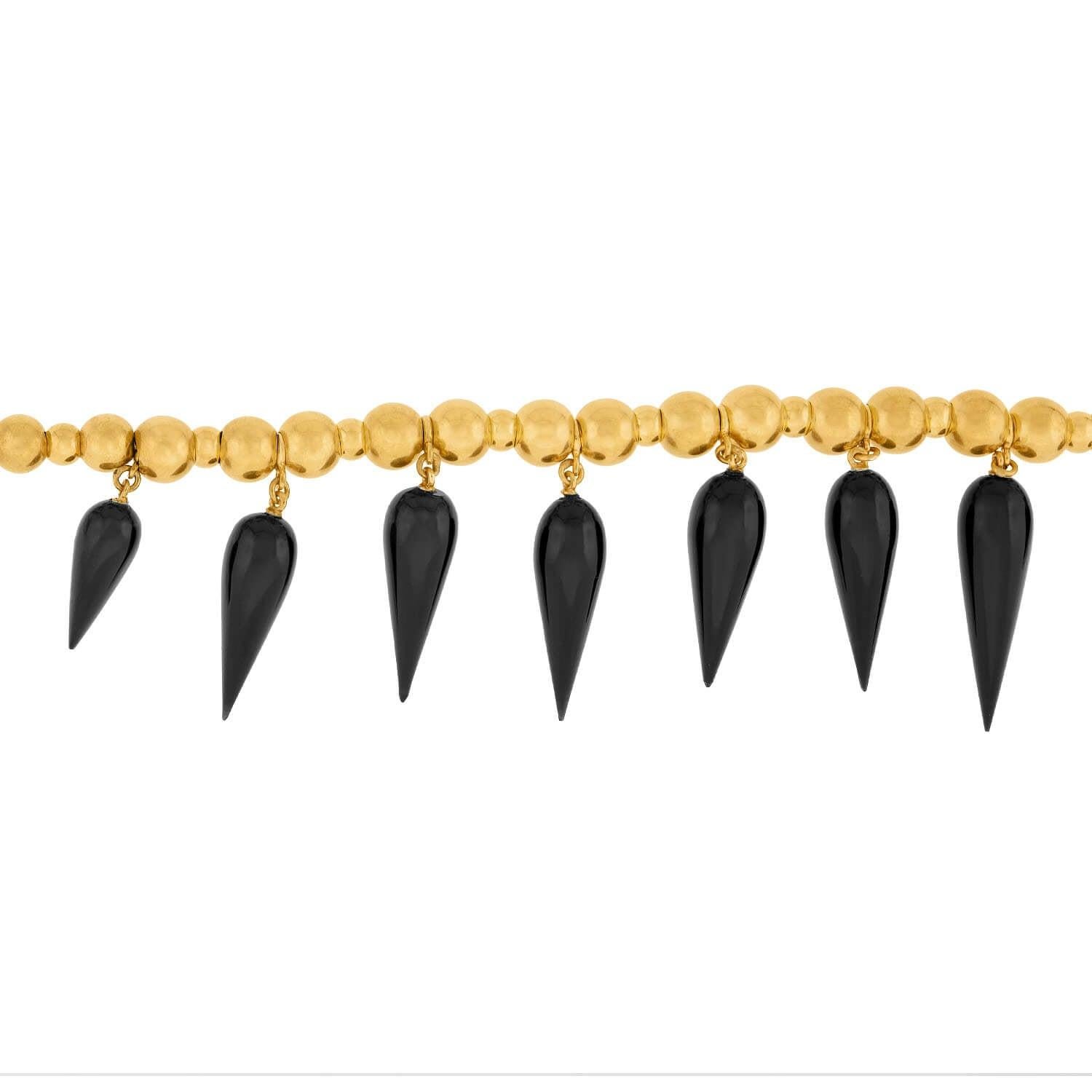 Viktorianische 18k Onyx Gold Ball Festoon Halskette Damen im Angebot