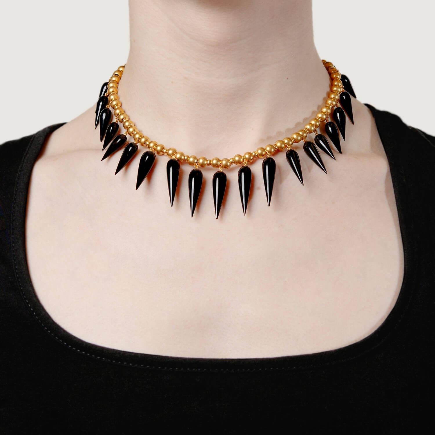 Viktorianische 18k Onyx Gold Ball Festoon Halskette im Angebot 2