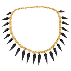 Viktorianische 18k Onyx Gold Ball Festoon Halskette