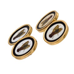 Victorian 18k Pietra Dura Fly Motif Cufflinks