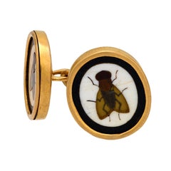 Victorian 18k Pietra Dura Fly Motif Cufflinks