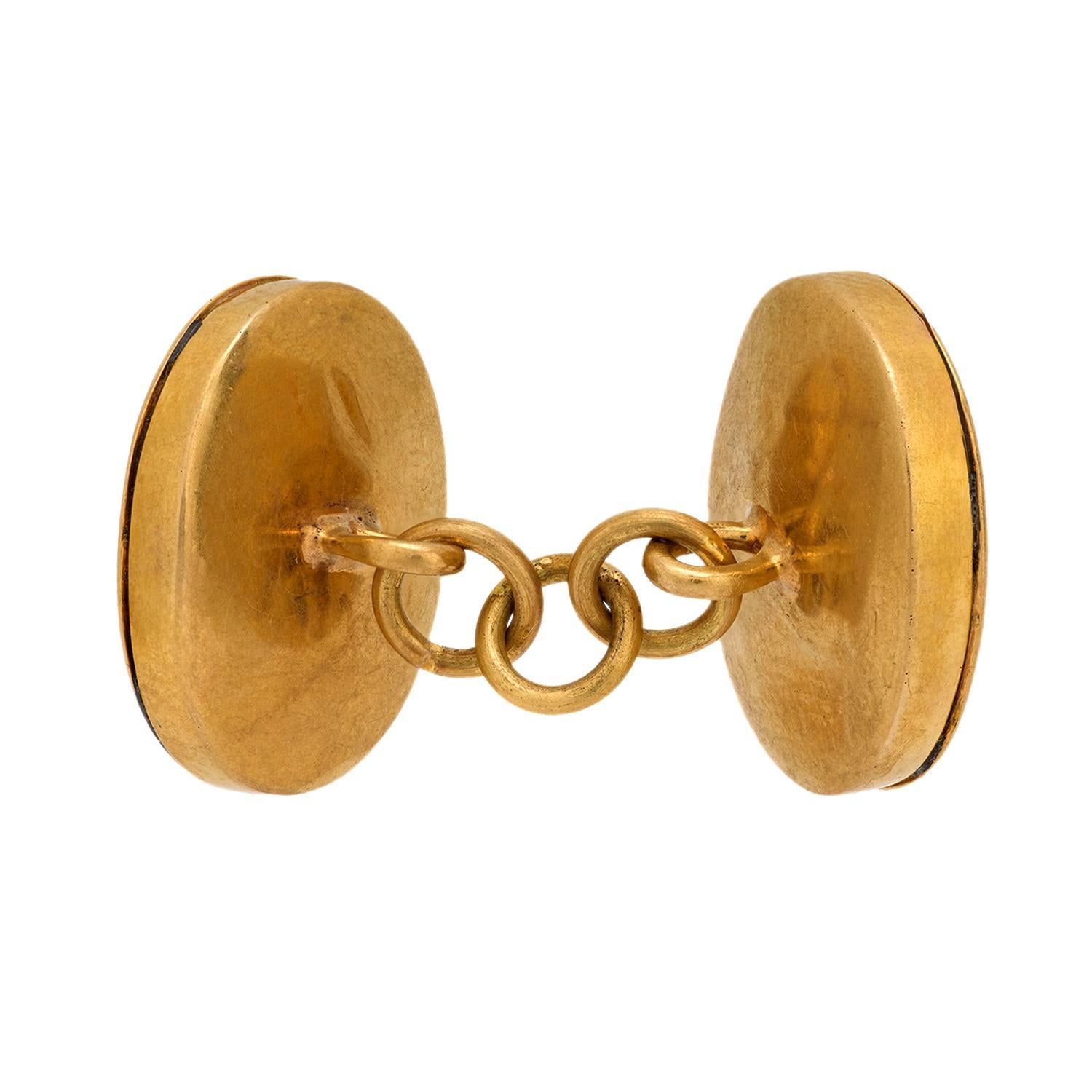 De los hombres Gemelos Victorianos 18k Motivo Mosca Pietra DURA en venta