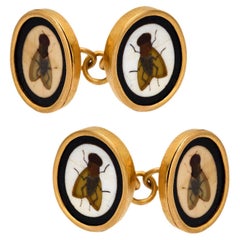 Victorian 18k Pietra Dura Fly Motif Cufflinks