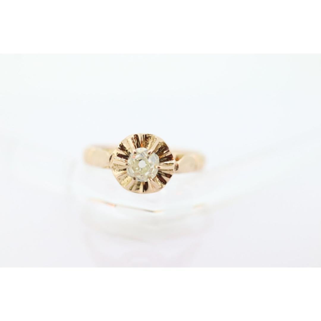 Victorian 18k Rose Gold Diamond Solitaire. 0.36ct Old Mine Cushion Cut Buttercup For Sale 6