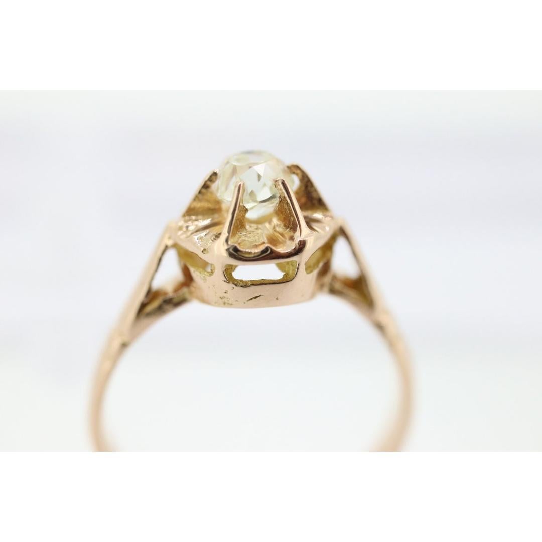 Victorian 18k Rose Gold Diamond Solitaire. 0.36ct Old Mine Cushion Cut Buttercup For Sale 7