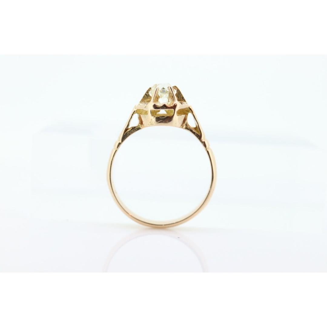 Women's Victorian 18k Rose Gold Diamond Solitaire. 0.36ct Old Mine Cushion Cut Buttercup For Sale