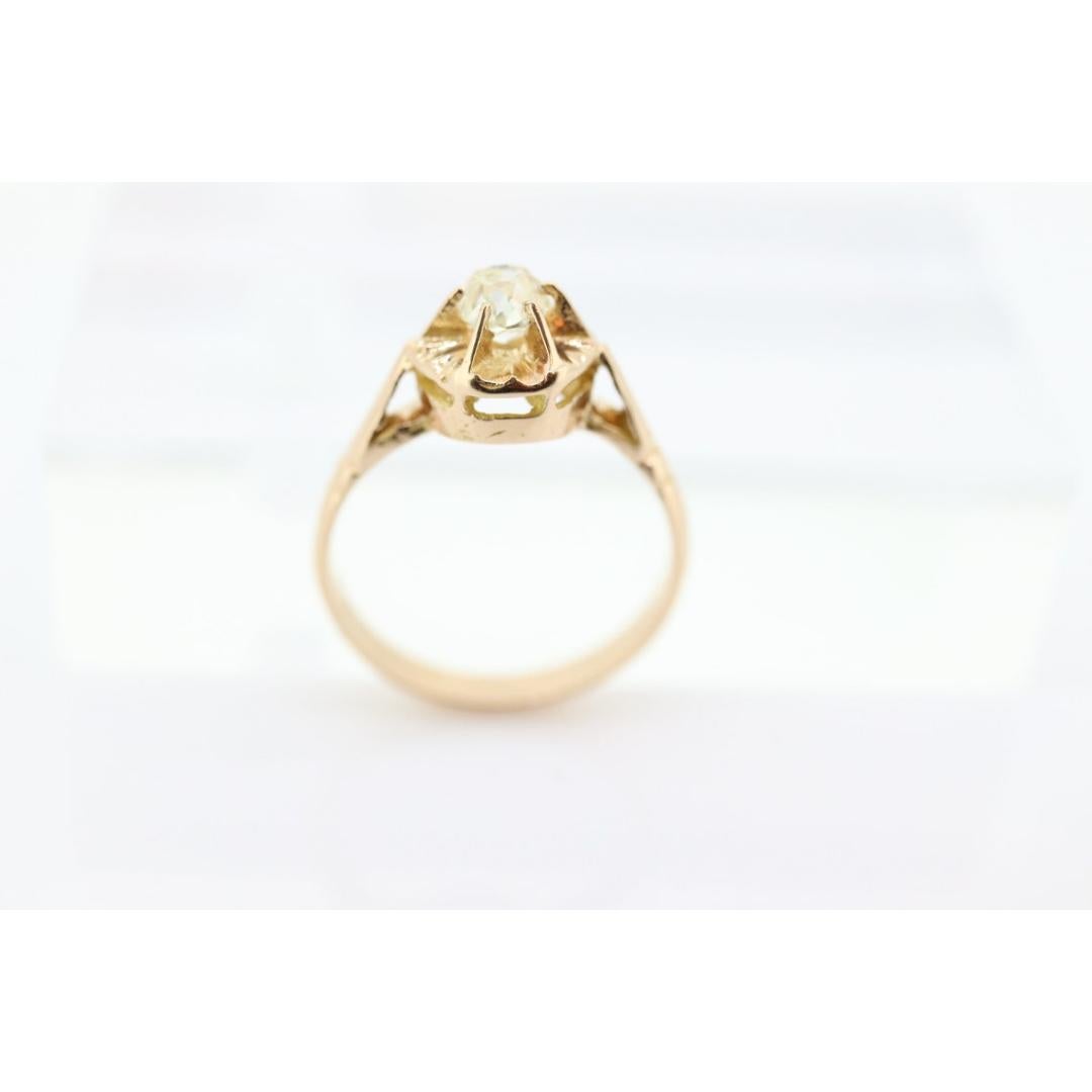 Victorian 18k Rose Gold Diamond Solitaire. 0.36ct Old Mine Cushion Cut Buttercup For Sale 1