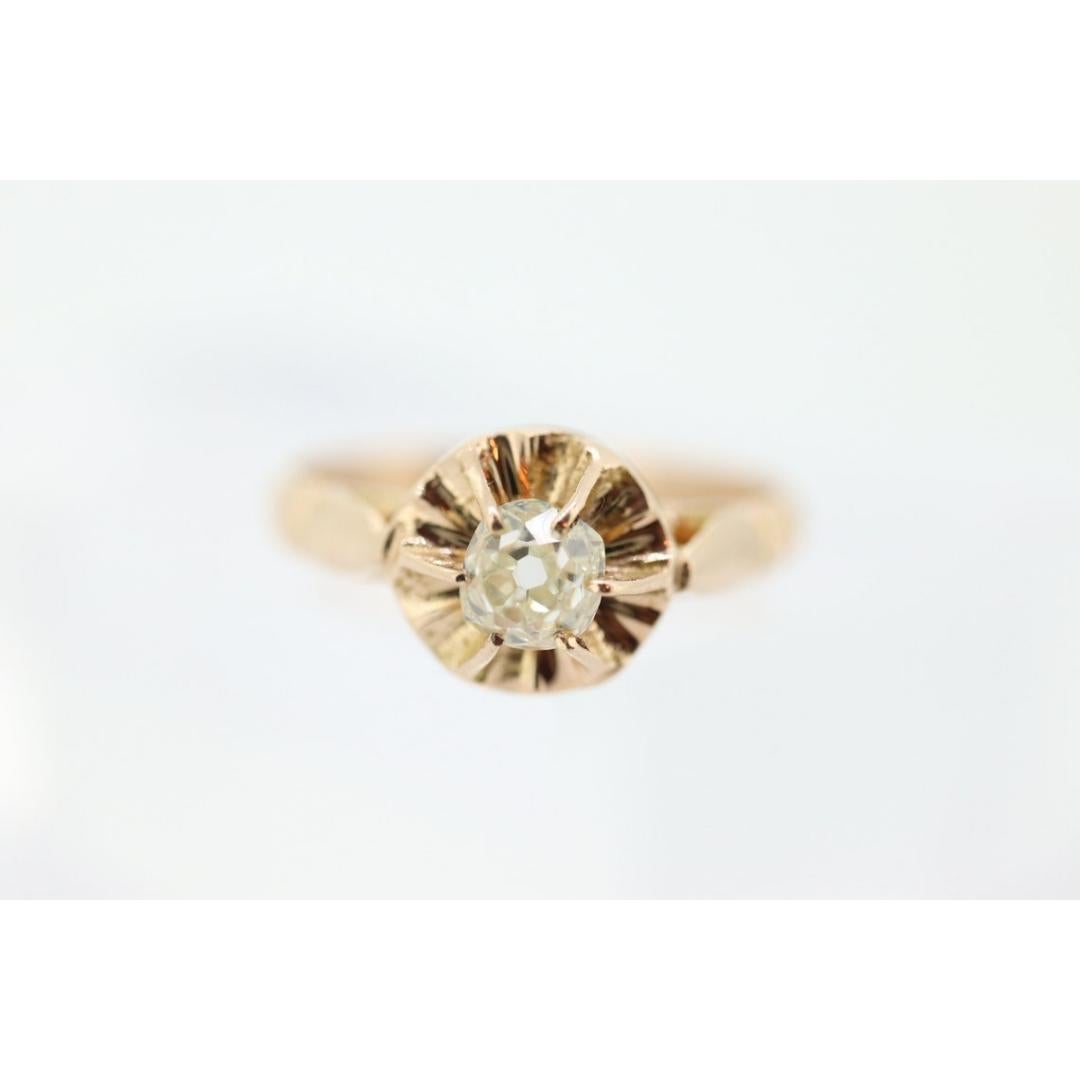 Victorian 18k Rose Gold Diamond Solitaire. 0.36ct Old Mine Cushion Cut Buttercup For Sale 2